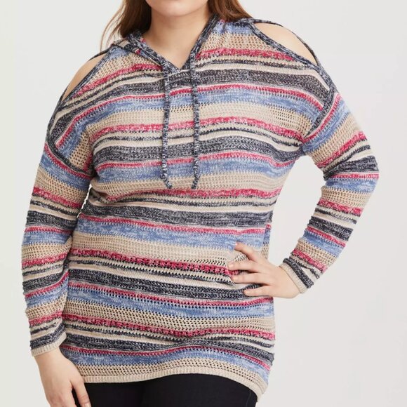 Cute Torrid Women's Plus Size Stripe Cold Shoulder Hoodie Knit Tunic- 6 6x 6xl - Picture 1 of 8